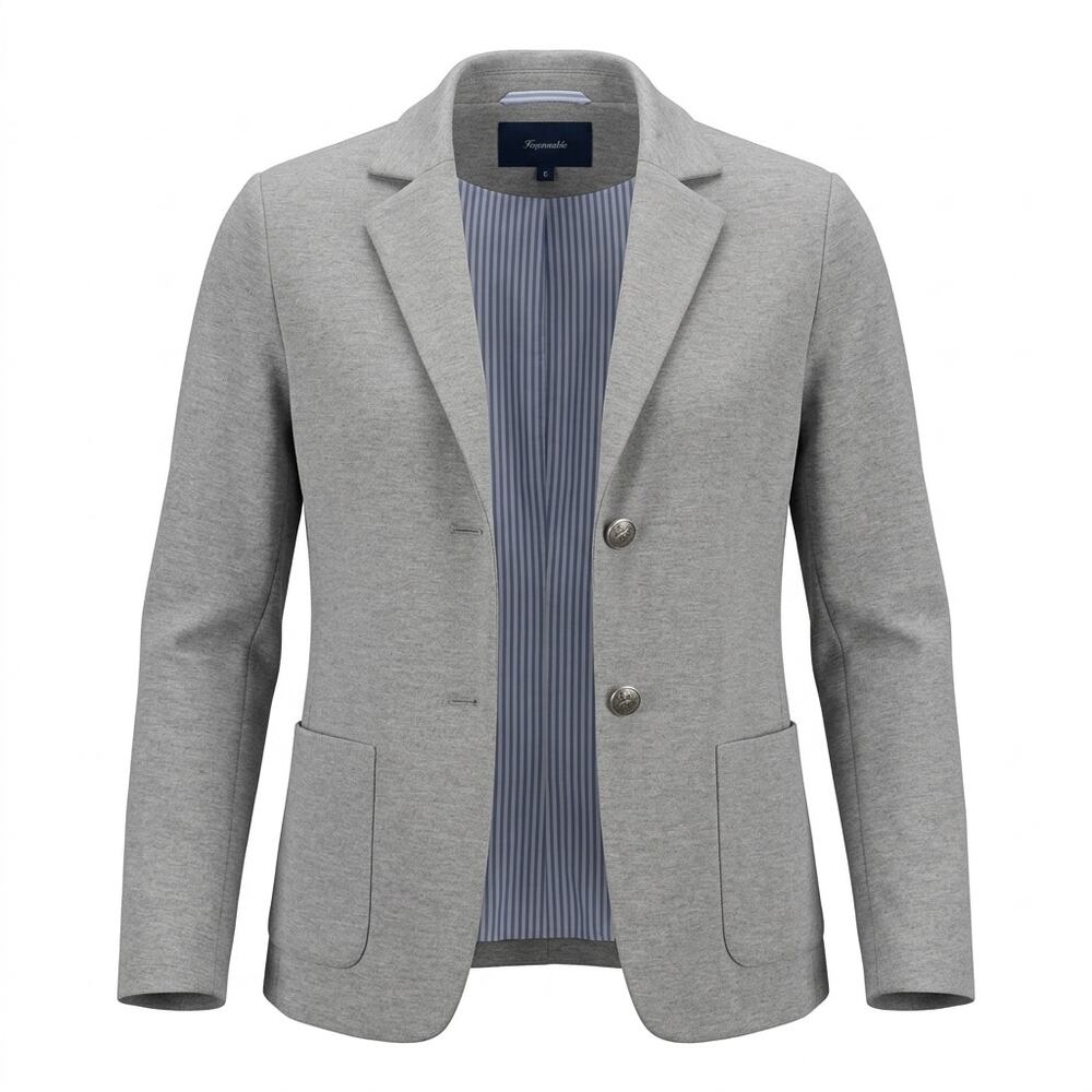 Façonnable Gray Knit Two Button Blazer Solid Long Women Size 6